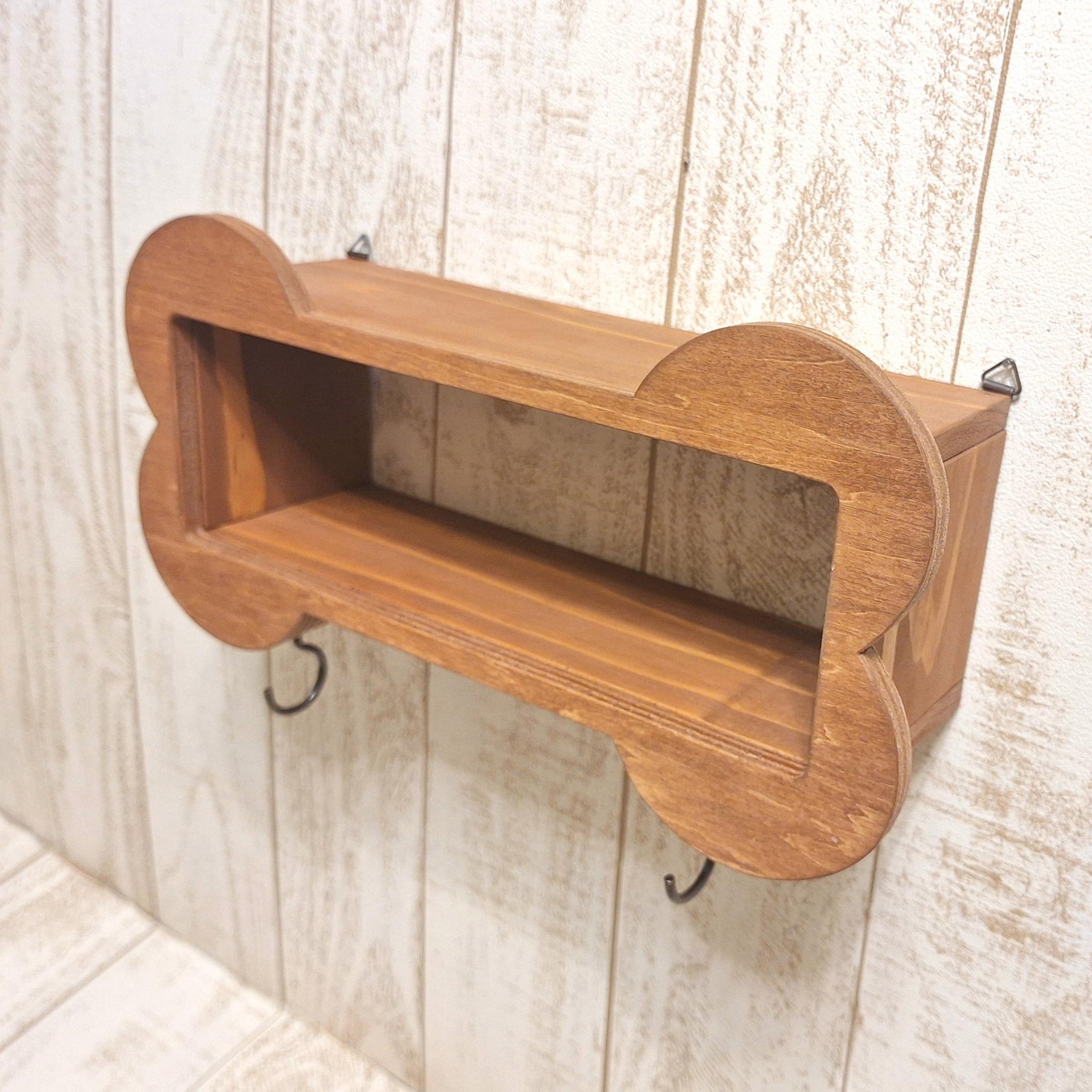 【壁掛けリードフック棚】犬リード掛け・鍵収納／木製ナチュラルインテリア | 2枚目