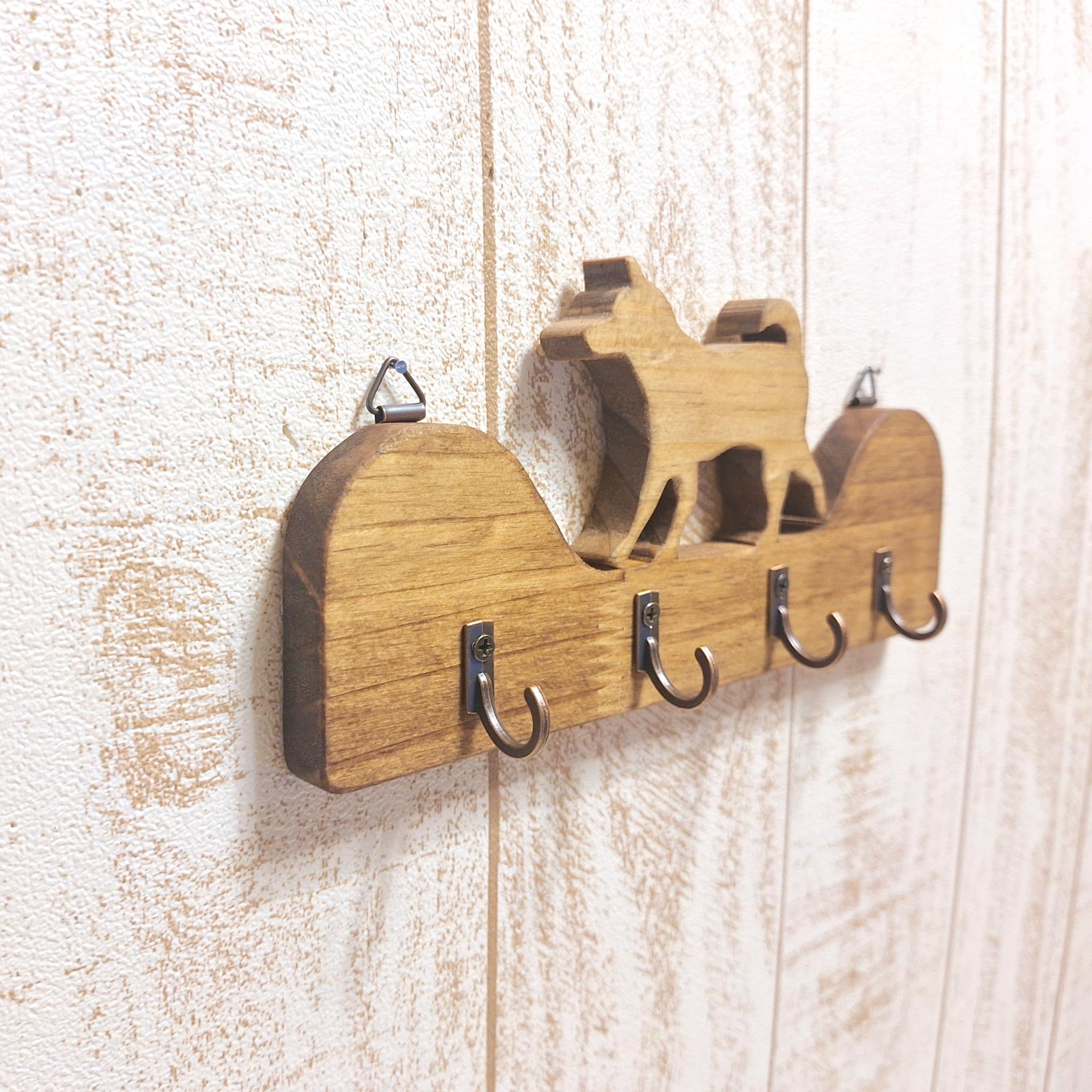 【受注制作】柴犬シルエットの壁掛けキーフック／色が選べる（4連） | 3枚目