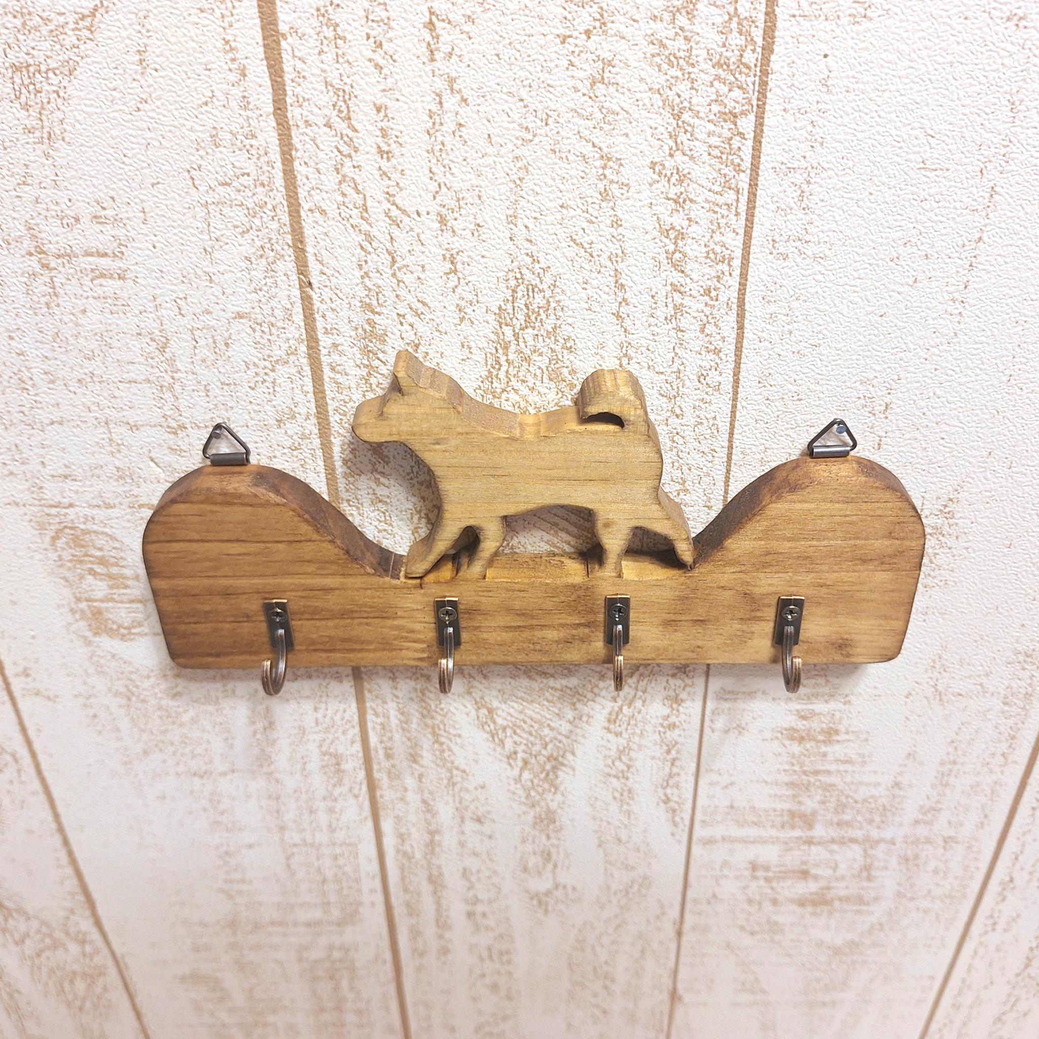 【受注制作】柴犬シルエットの壁掛けキーフック／色が選べる（4連） | 4枚目